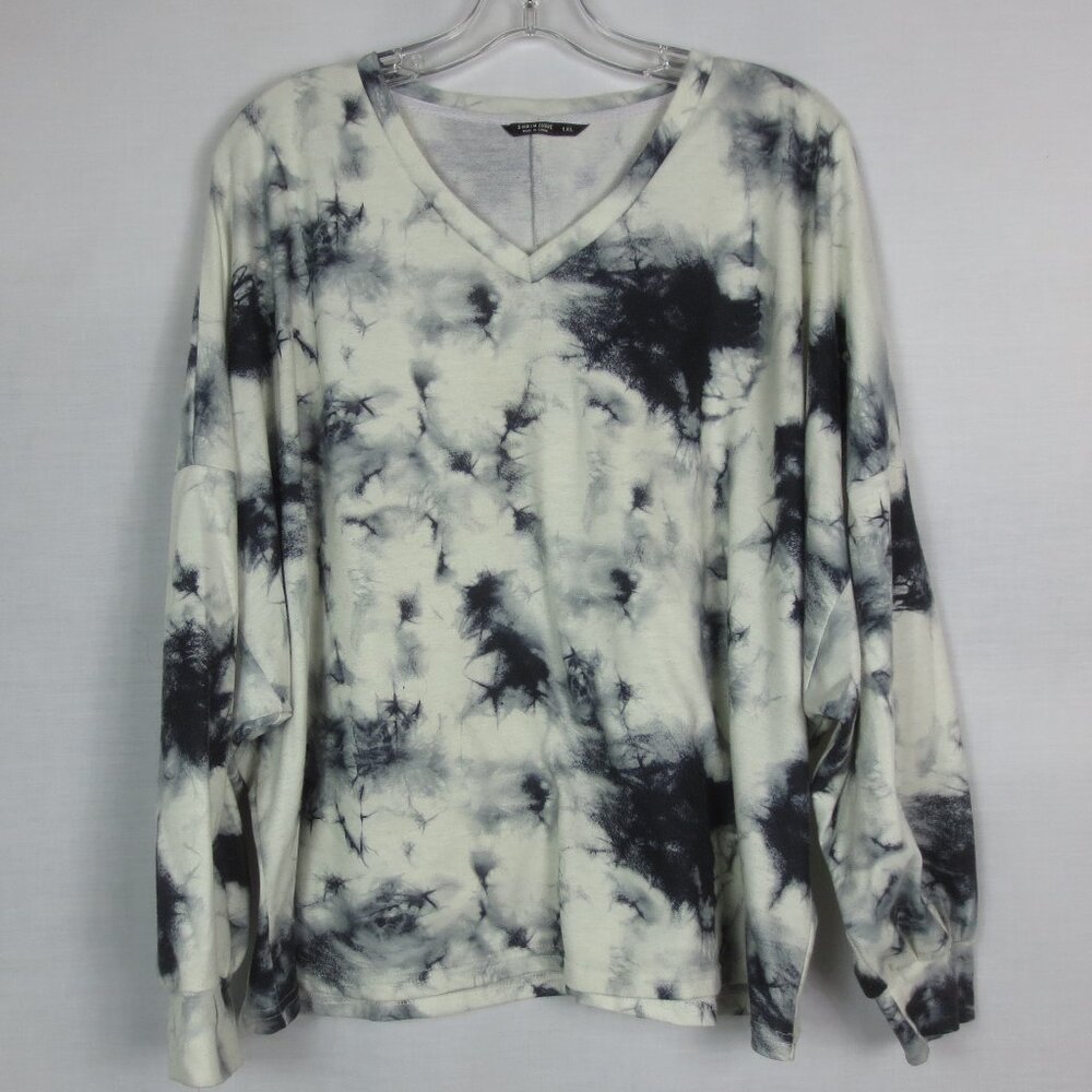 Shein Top Tie Dye Black White Pull On Sweatshirt Lightweight Plus Size 1X